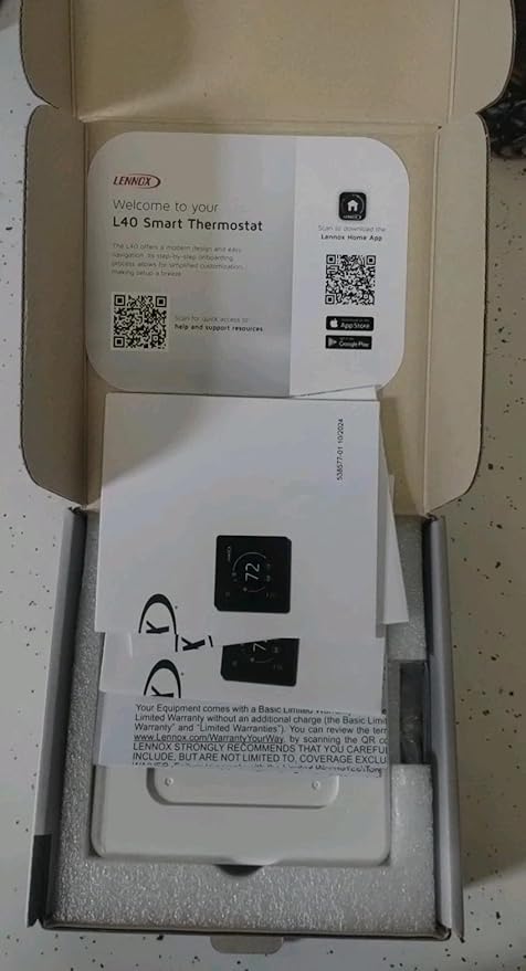 Lennoxe L40 Smart Thermostat, Programmable, Touchscreen, WiFi, Single Stage, 1H/1C Conventional, 2H/1C Dual Fuel Heat Pump, Model 27V51 Easy Install