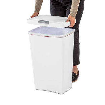 Sterilite 13 Gallon TouchTop Wastebasket Trash Can Garbage Recycle Bin with Titanium Latch for Kitchen, Garage, Basement, or Office, White (12 Pack)