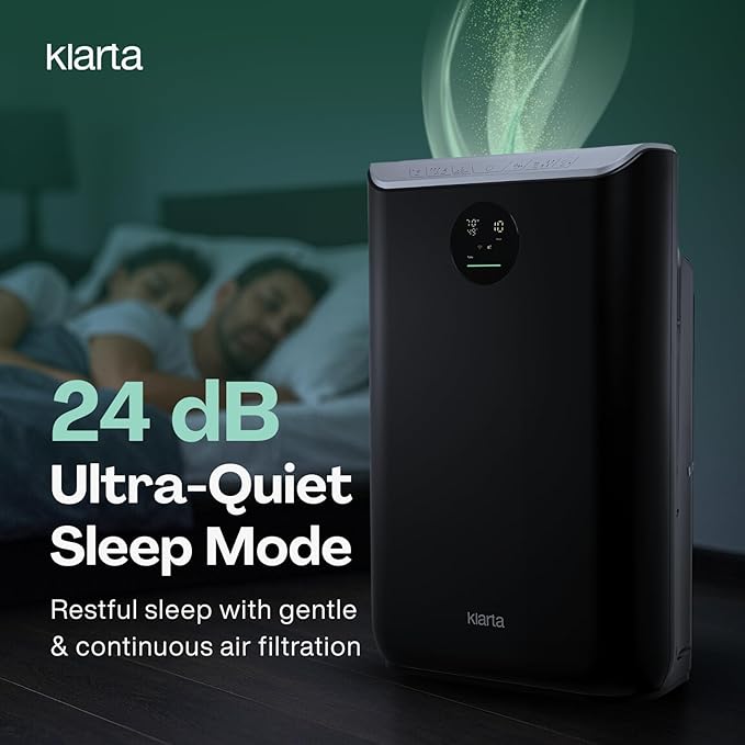 Air Purifier for Large Room - Up to 2775 ft² - Smart WiFi App - Ultra Quiet 24 dB - Air Purifiers for Home Pets - Removes Allergens, Smoke & Pet Odors - 99.97% Particle Filtration - Klarta Stor Black