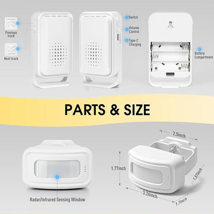Wireless Motion Sensor Bed Alarm for Elderly - Fall Prevention System for Dementia Patients & Seniors - Caregiver Pager with 5 Volume Levels for Home Safety (1 Caregiver Pager+1 Sensor)