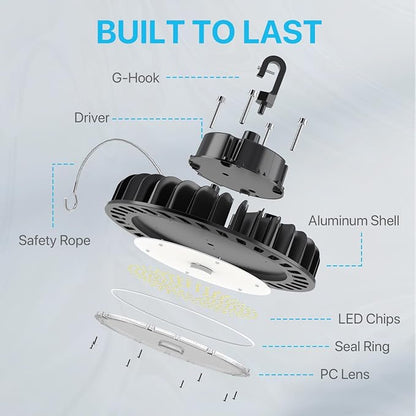 HYPERLITE UFO LED High Bay Light: 200W 29,000LM (145LM/W) 1-10V Dimmable, UL Listed 4000K High Bay LED Light for Shop Gym Stadium Exhibition Hall, Alternative to 850W MH/HPS, 5-Year Warranty