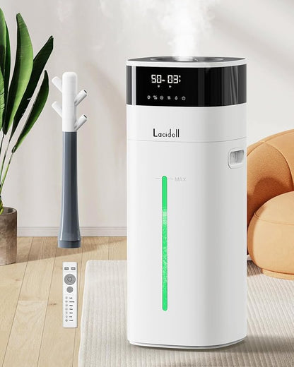 LACIDOLL Cool and Warm Mist Humidifier Large Room, 5.3Gal/20L Humidifiers for Home 2500 sq ft, Air Humidifiers for Bedroom with Diffuser&Extended Tube, Whole House Humidifiers for Nursery Baby Plants