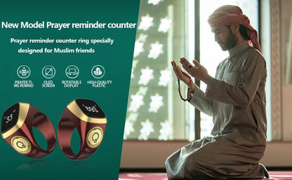Smart Tasbih Zikr Ring, 20mm Muslim Digital Azan Alarm Clock, Tasbih Counter Smart Ring (Red)