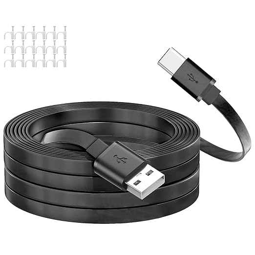 USB A to USB C Cable for Home Security Camera Power Extension C Type Charger Cord Indoor Compatible with CCTV Yi Home Cam Outdoor Long Flat Wire 33FT 10M Black…