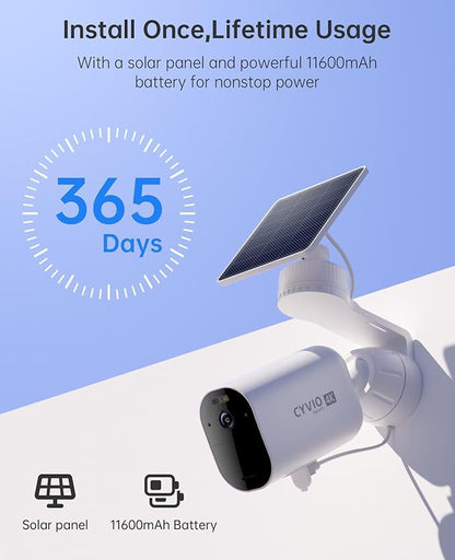 Solar Security Camera Wireless Outdoor, 4K Battery-Powered 11600mAh Home Camera with Solar Panel, Color Night Vision, AI Human/Vehicle Detection, 2.4G WiFi, No Monthly Fee