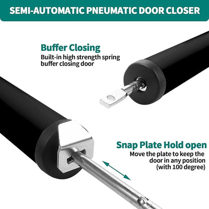 Screen and Storm Door Closer Kit, Heavy Duty Pneumatic Screen and Storm Door Closer, Screen and Storm Door Push Button Latch Set Replacement Kit, Adjust Smooth Closing Speed (Black)