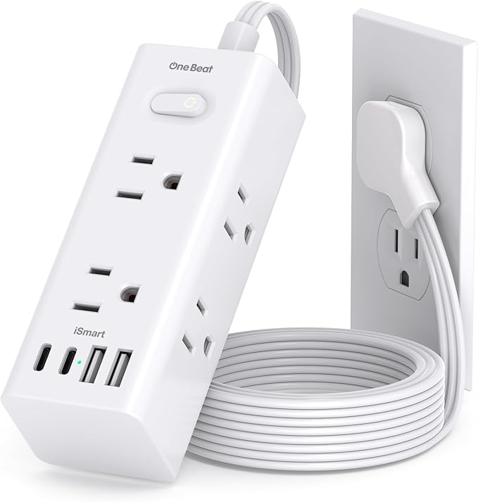 5Ft Extension Cord with Multiple Outlets, Flat Plug Power Strip Surge Protector with 5 Ft Long Cord, 6 Outlet 4 USB Ports (2 USB C), Multi Outlet Wall Plug for Travel, College, Dorm Room Essentials