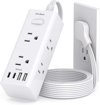 5Ft Extension Cord with Multiple Outlets, Flat Plug Power Strip Surge Protector with 5 Ft Long Cord, 6 Outlet 4 USB Ports (2 USB C), Multi Outlet Wall Plug for Travel, College, Dorm Room Essentials