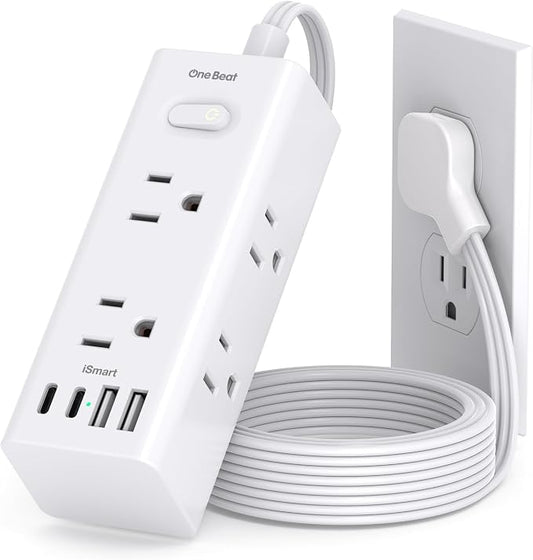 1Ft Extension Cord with Multiple Outlets, Flat Plug Power Strip Surge Protector with 1 Ft Cord, 6 Outlet 4 USB Ports (2 USB C), Multi Outlet Wall Plug for Travel, College, Dorm Room Essentials(White)