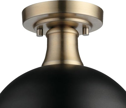 Globe Electric 60461 1-Light Semi-Flush Mount Light, Matte Black, Matte Brass Accents, Modern Ceiling Light Fixture for Hallway, Dining Room, Bedroom, or Living Room, Dimmer Switch Compatible