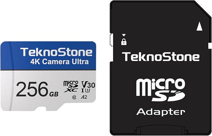 Camera 256GB MicroSDXC Flash Memory with Adapter 180MB/s Read 130MB/s Write Speed UHS-I C10 U3 V30 A2 Rated 4K/5K UHD Support TF Card Suitable for GoPro DJI Insta360 Cameras Drones (1 Pack)