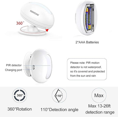 Wireless Motion Sensor Door Chime: Indoor Motion Detector Alarm Business Entry Doorbell Store Entrance Alert Bell Buzzer (1000Ft Range, 32 Tunes, 5 Level Volume) 2 Sensors 1 Receiver