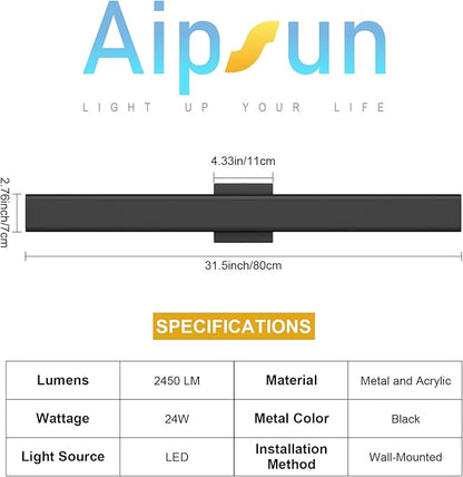 Aipsun Black Outdoor Wall Sconce 3000K 4000K 6000K, 31.5in Modern Exterior Light 1 Pack, Long LED Linear Wall Light Outside Lighting for Entrance, Hallway, Garage, Porch(3CCT)
