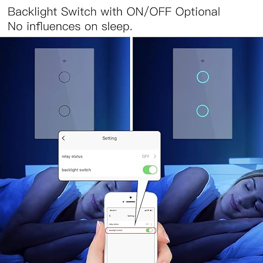 MOES Touch Wall Single Live Wire Smart Switch，No Neutral Wire Needed, 2.4GHz WiFi RF433 Light Switch Works with Smart Life/Tuya App, Alexa and Google Home, Single Pole 110V, White 2 Gang
