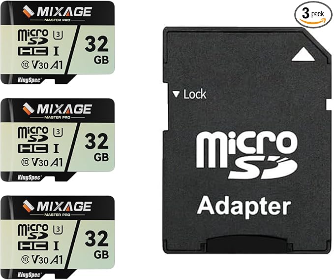 MIXAGE 32GB MicroSDXC Memory Card U3 V30 A1 UH-I, 100MB/s Read 40MB/s Write 4K UHD for Android Phones, Gaming Consoles, Dash Cam Security Action Cameras （Pack of 3）