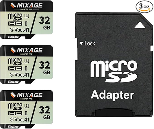 MIXAGE 32GB MicroSDXC Memory Card U3 V30 A1 UH-I, 100MB/s Read 40MB/s Write 4K UHD for Android Phones, Gaming Consoles, Dash Cam Security Action Cameras （Pack of 3）