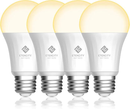 Etekcity ESL100 Smart Light Bulb Compatible with Alexa, Google Home and IFTTT, 4 Count (Pack of 1), 9W (60W Equivalent), 806LM, 2700K, No Hub Required, 4 Pack