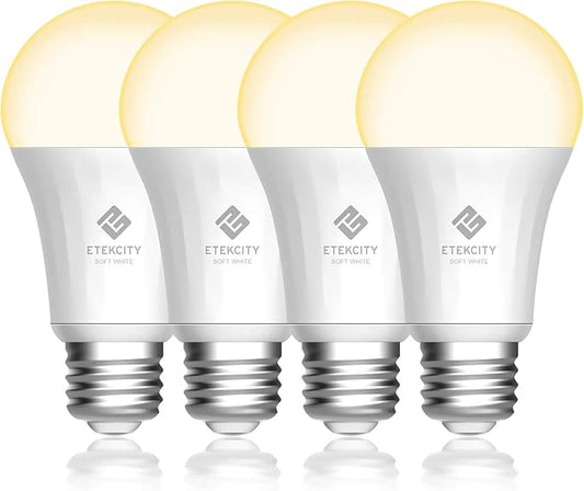 Etekcity ESL100 Smart Light Bulb Compatible with Alexa, Google Home and IFTTT, 4 Count (Pack of 1), 9W (60W Equivalent), 806LM, 2700K, No Hub Required, 4 Pack