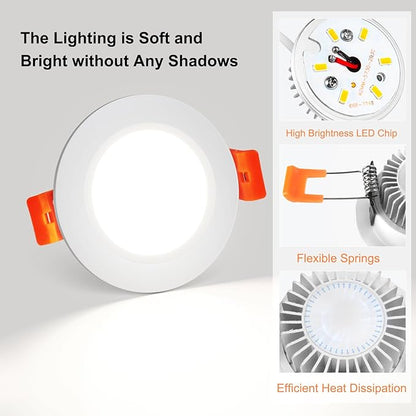 YGS-Tech 3 Inch LED Recessed Lighting, Dimmable Downlight 5W(40W Halogen Equivalent), CRI80, 5000K Daylight White, Ceiling Light with LED Driver(4 Pack)