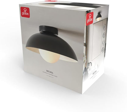 1-Light Matte Black Flush Mount Ceiling Light with White Opal Glass Shade | White Opal Glass Globe Shade, Wall or Ceiling Mount, Hallway or Entryway, Model 66000076