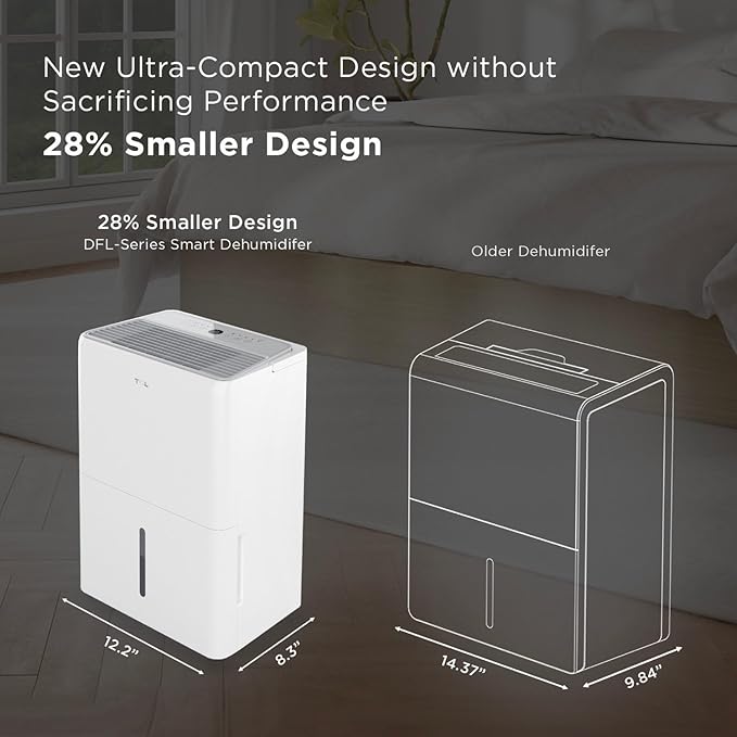 TCL 3000 Sq. Ft. Smart Dehumidifier, Energy Star Most Efficient 2024, Ultra-compact, 32 Pints Per Day, for Whole House, Basement, Bathroom & Bedroom, Compatible with Alexa/Google Assistant, (H32D44W)