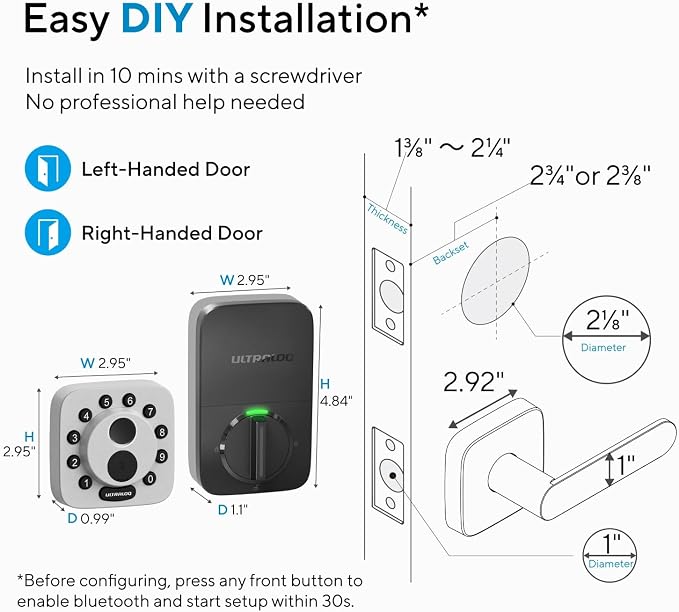 ULTRALOQ Bolt SE Smart Lock with Handle, Built-in Wi-Fi, Matter Over Thread, Works with Apple Home, Alexa, Google, Keyless Deadbolt with Fingerprint, App, Code, Remote Control, Gray | Works with Apple Home, Alexa, Google, Front Door Smart Deadbolt Lock...