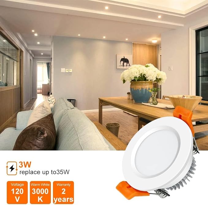 inShareplus 2 Inch LED Recessed Lighting, Downlight Dimmable 3W (35W Equivalent), 3000K Warm White, CRI80, Recessed Light Fixtures with LED Driver (1 Pack)