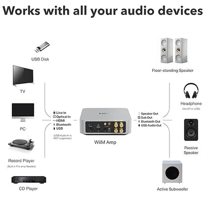WiiM Amp: Multiroom Streaming Amplifier | Compatible with AirPlay, Google Cast, Alexa | HDMI, Voice Control | Stream from Spotify, Amazon Music, Tidal & More | Silver