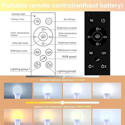 GRV 12W A60 Smart Light Bulb with a 2.4GHz Remote Control,Stepless Dimmable 2700-6500K,100W Incandescent Lamp Equivalent,1000LM CRI>80,E26 Base,Home Decor,2 Bulb & 1Remote