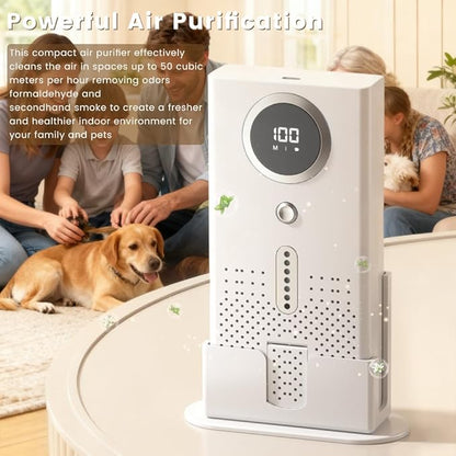 Air Purifier for Home, Compact Ozone Deodorizer with Aroma Diffuser, Car Air Purifier for Pet Rooms, Bathroom, Smoke and Odor Elimination, Desktop Design