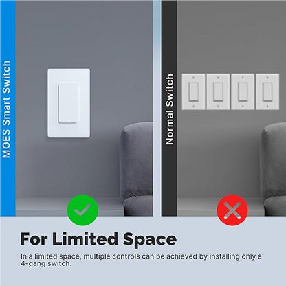 Matter WiFi Smart Light Switches, Netural Wire Required, 2.4GHz Single Pole Switch, Compatible with Alexa Assistant, Remote Control, Voice Control, No Hub Required (1 Way)