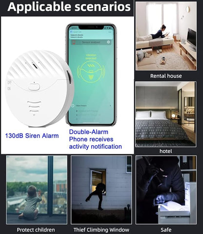 EverNary WiFi Window Alarm System, 4 Pack Glass Break Detection with Phone APP, 120dB Smart Alarms with Adjustable Vibration Sensor for Car,Home Security (4)