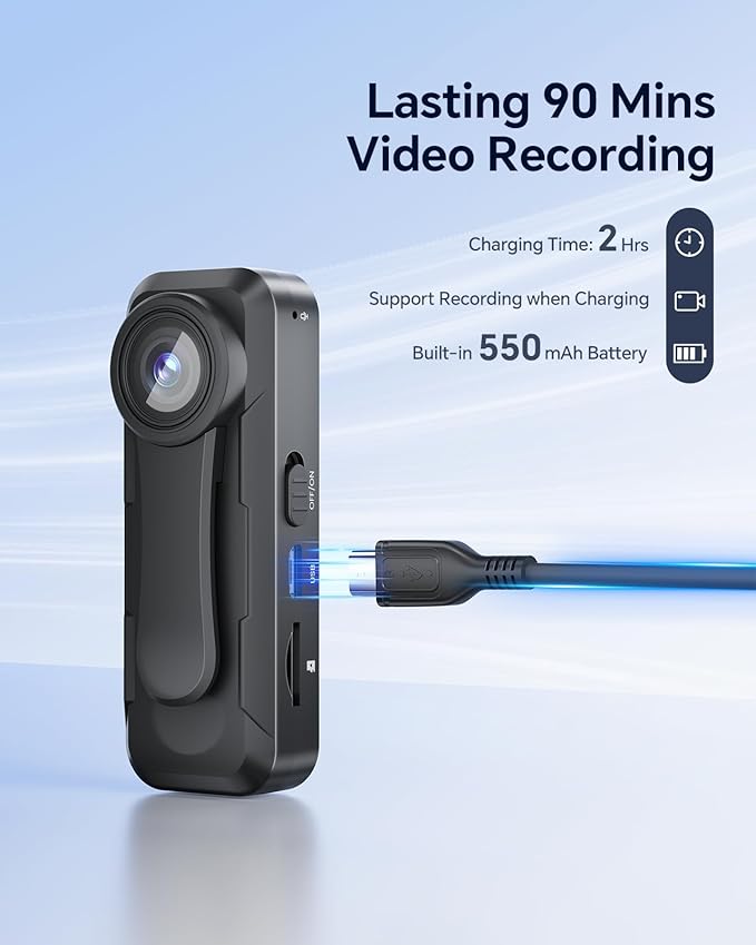 BOBLOV W1 1080P 128GB Body Camera, Wearable Camera Support 90 Minutes with Loop Recording, Easy to Use and Take for Traveling, Walking, Law Enforcement and Outdoors Activities