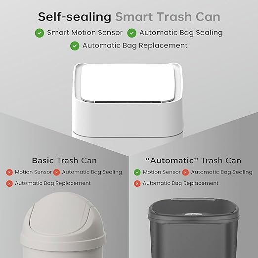 Automatic Self Changing Trash Can,Self Sealing Trash can,Self Bagging Motion Sensor Touchless Garbage Can for Kitchen Bathroom Office, 4.5 Gallon 17L, 12 Refill Rings