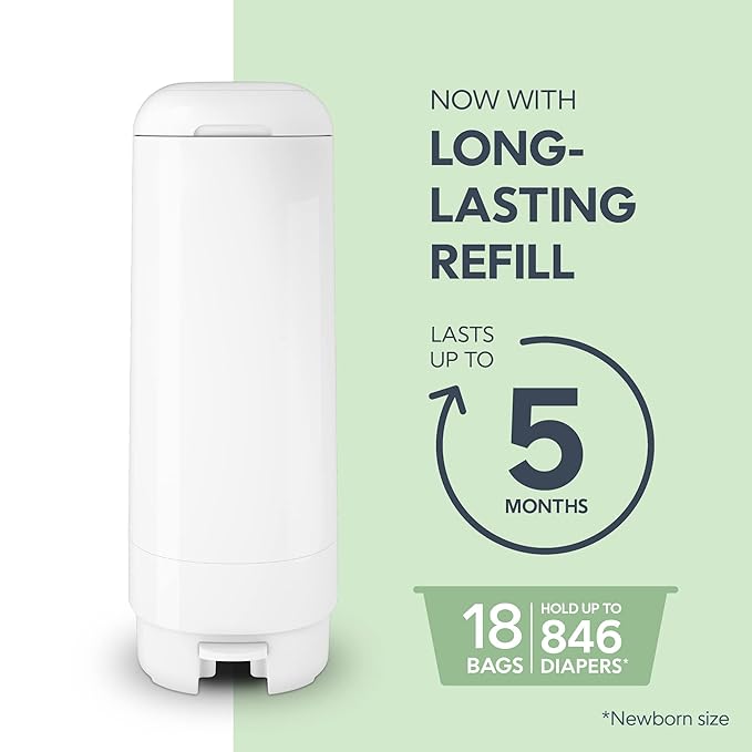 Diaper Genie Signature Pail Includes 1 Easy Roll Refill with 18 Bags | Holds Up to 846 Newborn-Sized Diapers Per Refill