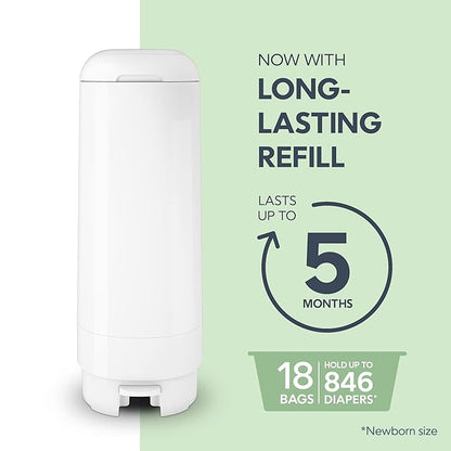 Diaper Genie Signature Pail Includes 1 Easy Roll Refill with 18 Bags | Holds Up to 846 Newborn-Sized Diapers Per Refill
