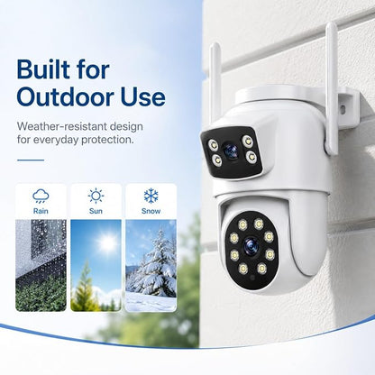 Camcamp 2K Dual Lens PTZ Security Camera Outdoor, WiFi Auto Tracking | 355° Pan-Tilt, Color Night Vision, 2-Way Audio, Motion Detection, Plug-In Powered, IP66, No Monthly Fee