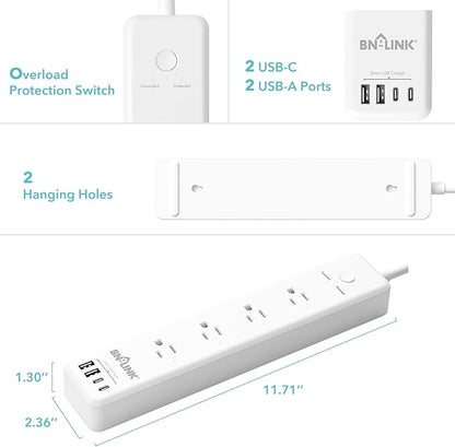 BN LINK Smart Plug Power Strip，Surge Protector with 4 Individually Controlled Smart Outlets, 4 USBs (incl. 20W USB-C), Compatible with Alexa and Google Home