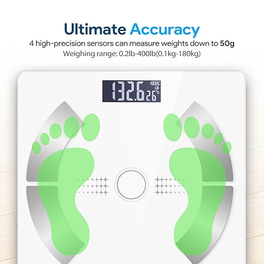 Smart Scale for Body Weight, Bathroom Digital Weighing Scale with BMI, Body Fat, Muscle Mass, Accurate Bluetooth Home User Health Equipment Sync Apps【White】