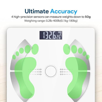 Smart Scale for Body Weight, Bathroom Digital Weighing Scale with BMI, Body Fat, Muscle Mass, Accurate Bluetooth Home User Health Equipment Sync Apps【White】