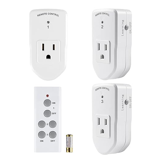 BN-LINK Wireless Remote Control Outlet Electrical Switch for Lights, Fans, Christmas Lights, Small Appliance, 100ft Long Range White (Learning Code, 3 Outlets +1 Remote) 1200W/10A, ETL & FCC Certified