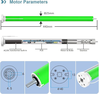 Matter Over WiFi Smart Roller Shade Motor for 1.5"/38mm Tube, WiFi Electric Blinds Kit Works with Apple HomeKit Alexa Google Home SmartThings, No Hub Needed, Quiet Wired Engine, Remote/Voice Control