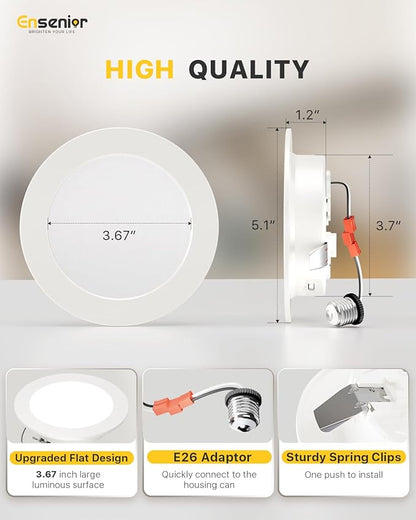 Ensenior 4 Inch LED Can Lights 6 Pack, Dimmable Retrofit Led Recessed Lighting, 5CCT Adjustable Color Temperature (2700K-5000K), 7W=77W 700LM, IC & Damp Rated, ETL&FCC Certified