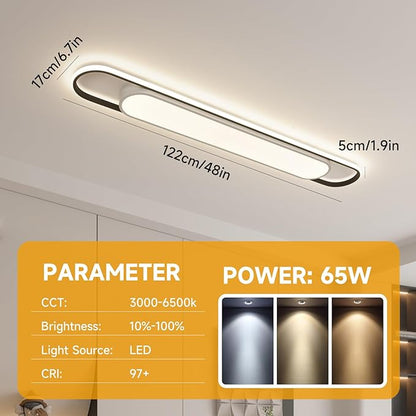 4Ft Smart Modern LED Ceiling Lights,65W High Brightness Linear Flush Mount Light Fixture,48" Dimmable Led Ceiling Lamp with Remote Control for Kitchen,Garage,Hallway,Laundry,Study Room.