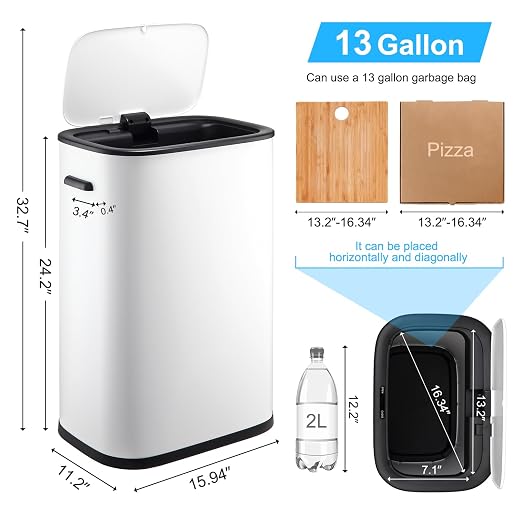 Garvee 13 Gal Motion Sensor Trash Can, Touchless Kitchen Bin