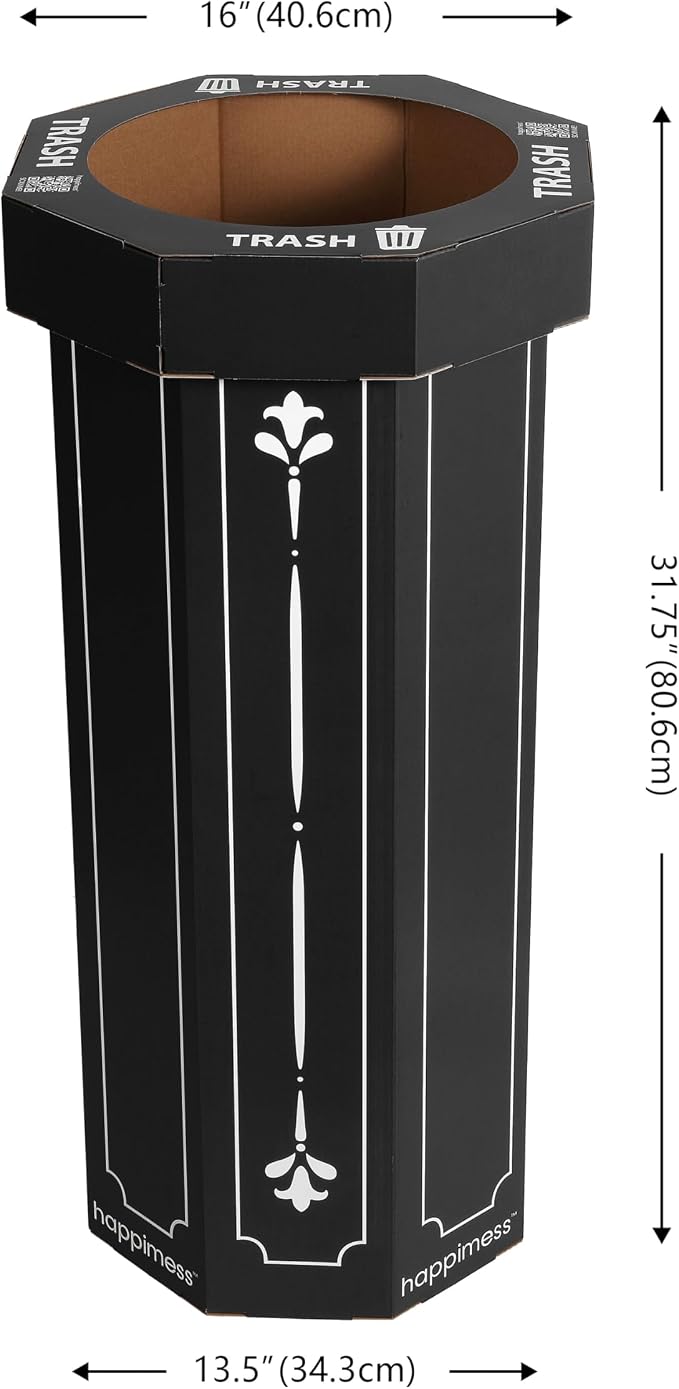 happimess Fleur 25 Gal Trash Can Bin, Bridal Black, Set of 2