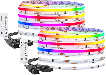 BTF-LIGHTING 32.8FT WS2814 Smart IC RGBW 6000K DC12V COB LED Strip Light | UL Listed 768LEDs/m High Density Color Chasing Uniform Light 10mm Width for Home Party DIY Lighting(No Adapter or Controller)