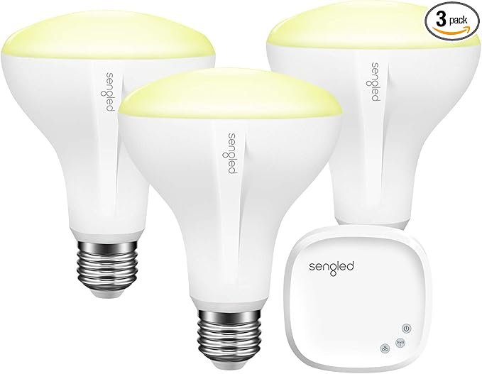 Sengled Smart LED Soft White BR30 Bulb, 2700K 65W Equivalent, Compatible with Alexa, Google Assistant & SmartThings (3 Pack Kit, 3 Light Bulbs & Hub)