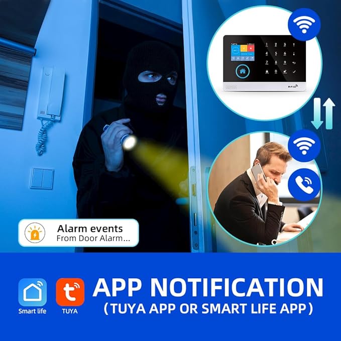 YBJ WiFi Alarm System for Home Security,DIY 4G Smart Home Security System, Wireless Home Alarm System with APP Control, Motion Detector, Door Window Sensor,Siren,Work with Amazon Alexa