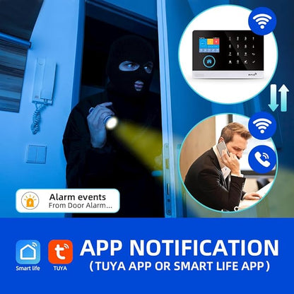 YBJ WiFi Alarm System for Home Security,DIY 4G Smart Home Security System, Wireless Home Alarm System with APP Control, Motion Detector, Door Window Sensor,Siren,Work with Amazon Alexa